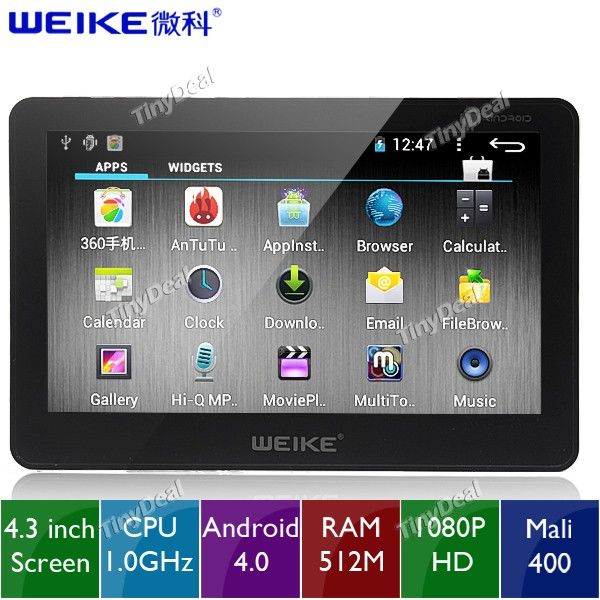 Tablet WEIKE Preto Tela 4.3 - Android 4.0 HD - 4GB -